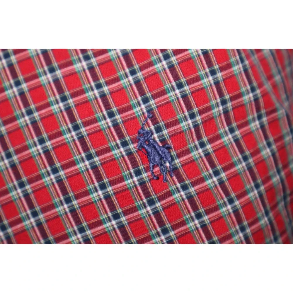 Polo Ralph Lauren Button Down Shirt Mens Large Red Plaid Blake Cotton